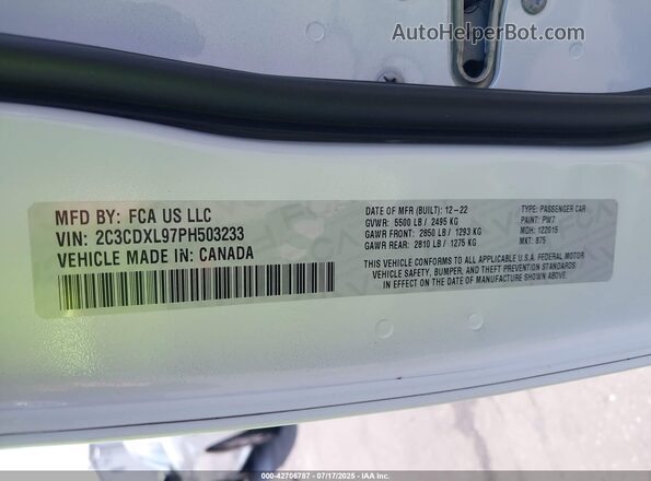 2C3CDXL97PH503233 2023 DODGE CHARGER White Vista del compartimento del motor