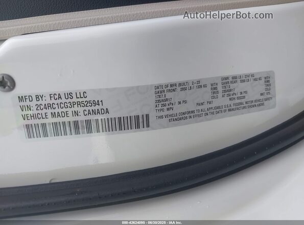 2C4RC1CG3PR525941 2023 CHRYSLER VOYAGER White Vista del compartimento del motor