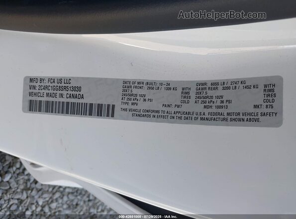 2C4RC1GG8SR513030 2025 CHRYSLER PACIFICA Белый Вид подкапотного пространства