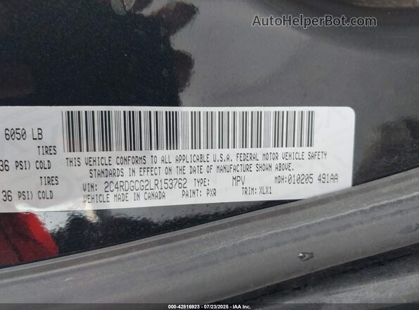 2C4RDGCG2LR153762 2020 DODGE GRAND CARAVAN Черный Вид подкапотного пространства