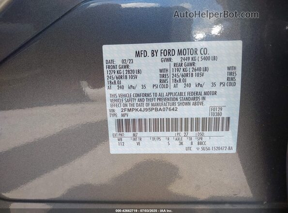2FMPK4J95PBA07642 2023 FORD EDGE Gray Вид підкапотного простору