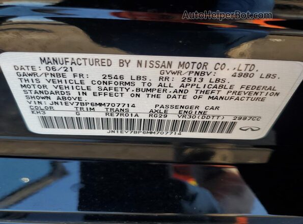JN1EV7BP6MM707714 2021 INFINITI Q50 Black VIN sticker view