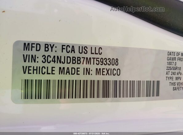 3C4NJDBB7MT593308 2021 JEEP COMPASS White Շարժիչի բաժամունքի տեսք