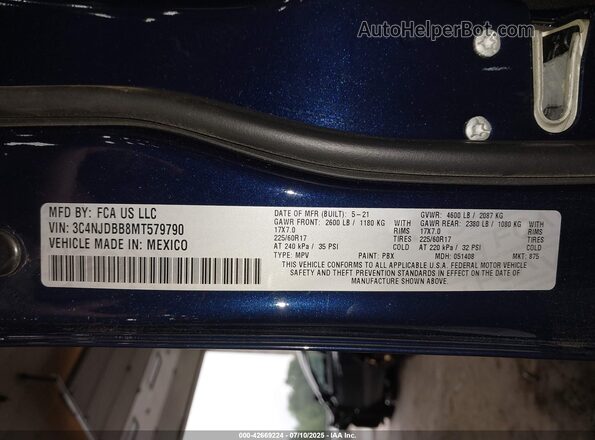 3C4NJDBB8MT579790 2021 JEEP COMPASS Dark Blue Widok komory silnika