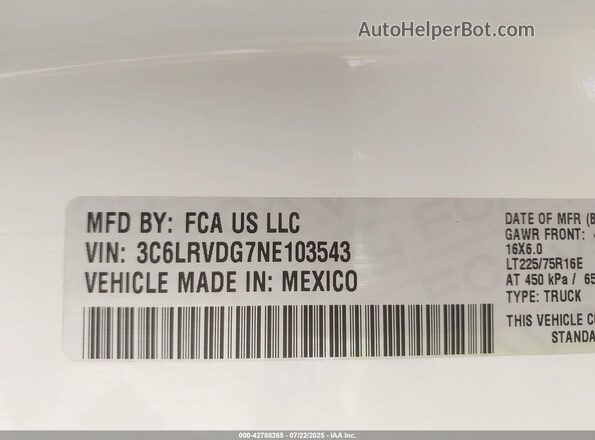 3C6LRVDG7NE103543 2022 RAM PROMASTER 2500 Белый Вид подкапотного пространства