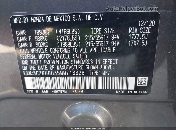 3CZRU6H35MM716628 2021 HONDA HR-V Серый Вид подкапотного пространства