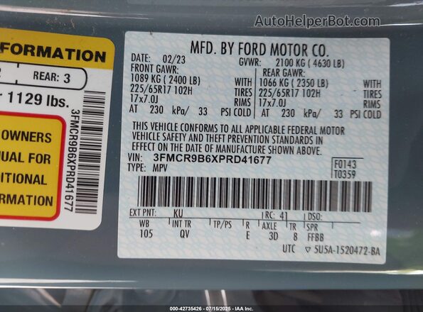 3FMCR9B6XPRD41677 2023 FORD BRONCO SPORT Синий Вид подкапотного пространства