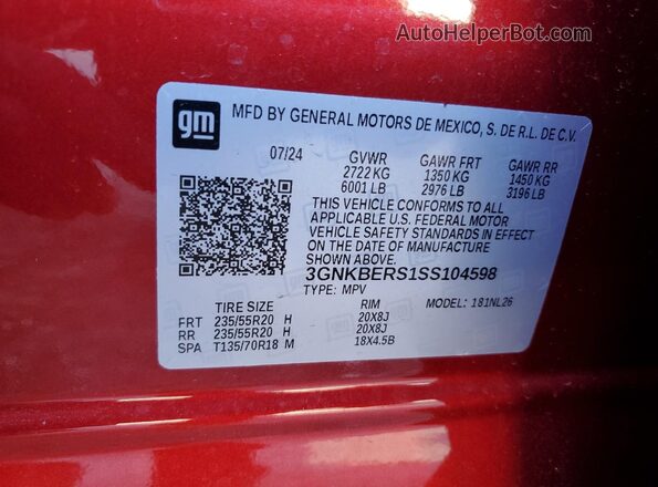3GNKBERS1SS104598 2025 CHEVROLET BLAZER Red Widok wnętrza 360 stopni