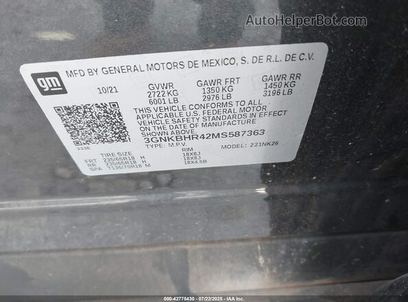 3GNKBHR42MS587363 2021 CHEVROLET BLAZER Gray ძრავის განყოფილების ხედი
