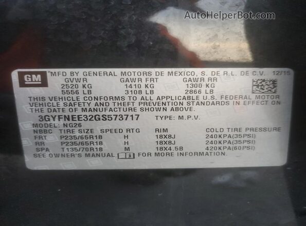 3GYFNEE32GS573717 2016 CADILLAC SRX Black Widok naklejki z numerem VIN
