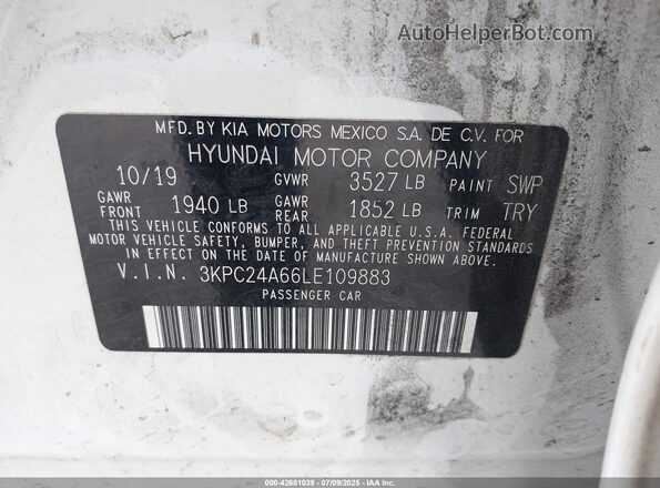 3KPC24A66LE109883 2020 HYUNDAI ACCENT White Շարժիչի բաժամունքի տեսք