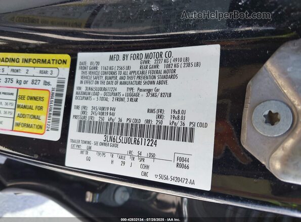 3LN6L5LU0LR611224 2020 LINCOLN MKZ Black Widok komory silnika