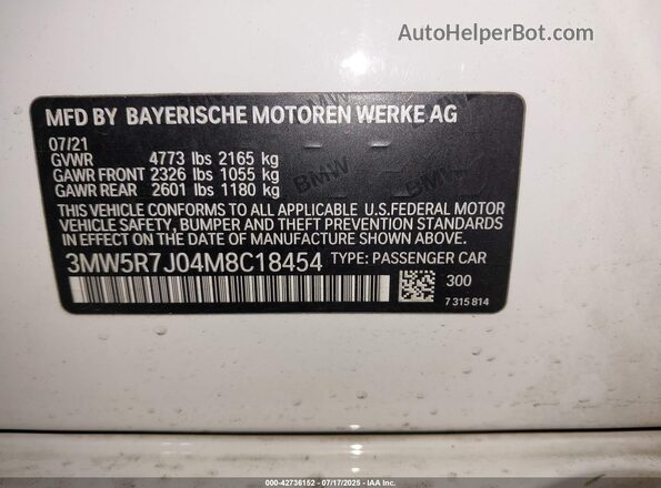 3MW5R7J04M8C18454 2021 BMW OTHER White Engine compartment view
