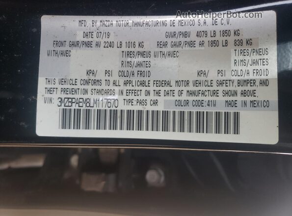 3MZBPAEM8LM117670 2020 MAZDA 3 Black Engine compartment view