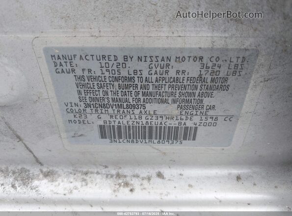 3N1CN8DV1ML809375 2021 NISSAN VERSA Silver Widok komory silnika