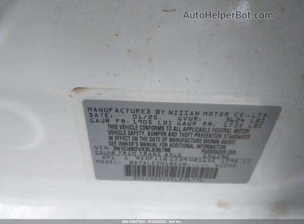 3N1CN8DVXSL836796 2025 NISSAN VERSA White Вид підкапотного простору