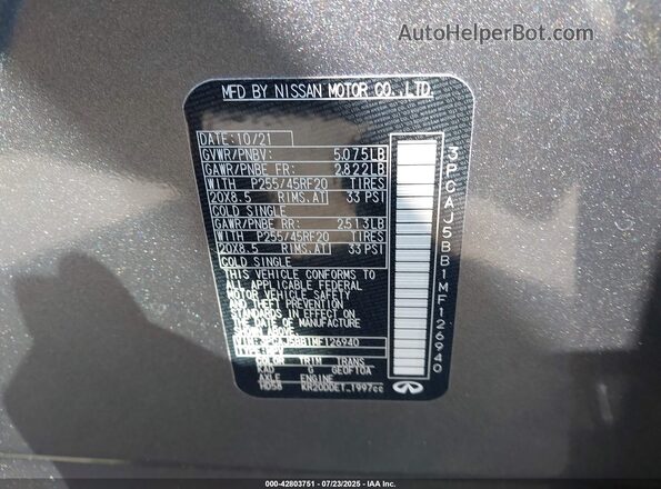 3PCAJ5BB1MF126940 2021 INFINITI QX50 Gray Շարժիչի բաժամունքի տեսք