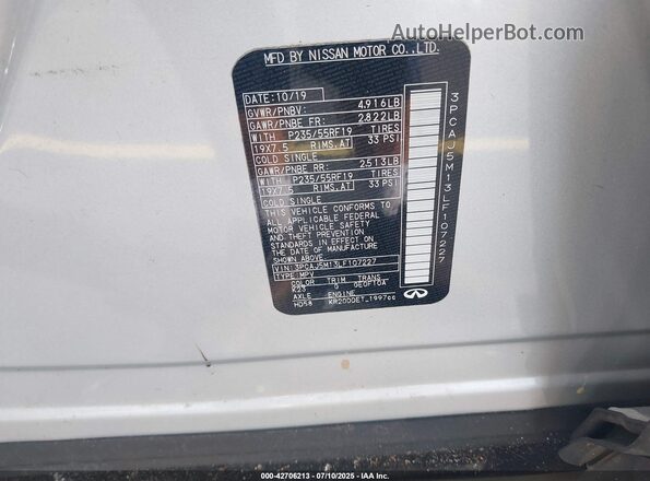 3PCAJ5M13LF107227 2020 INFINITI QX50 Серебряный Вид подкапотного пространства