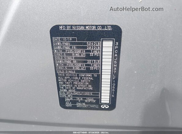 3PCAJ5M37LF105515 2020 INFINITI QX50 Серый Вид подкапотного пространства