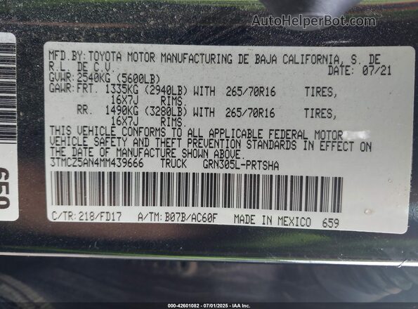3TMCZ5AN4MM439666 2021 TOYOTA TACOMA Black Engine compartment view