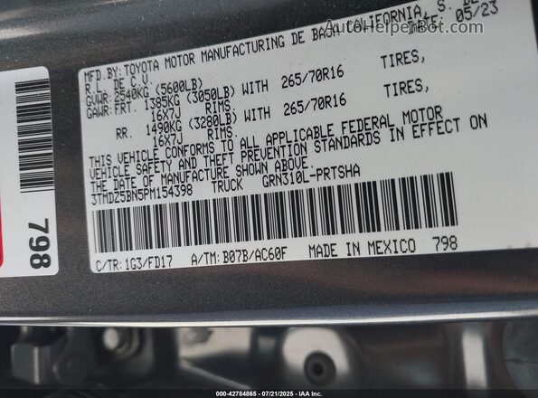 3TMDZ5BN5PM154398 2023 TOYOTA TACOMA Black Vista del compartimento del motor