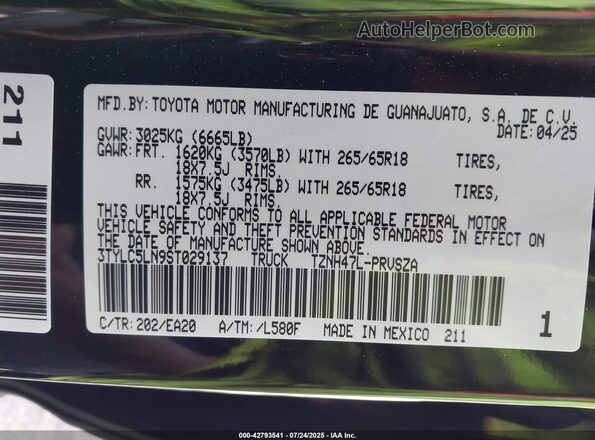 3TYLC5LN9ST029137 2025 TOYOTA TACOMA Black Շարժիչի բաժամունքի տեսք