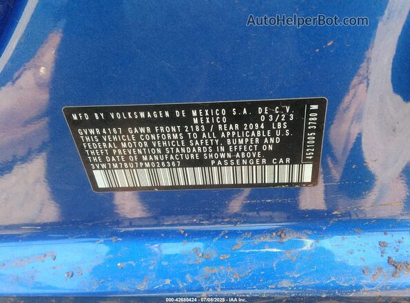 3VW7M7BU7PM026367 2023 VOLKSWAGEN JETTA Blue Vista del compartimento del motor