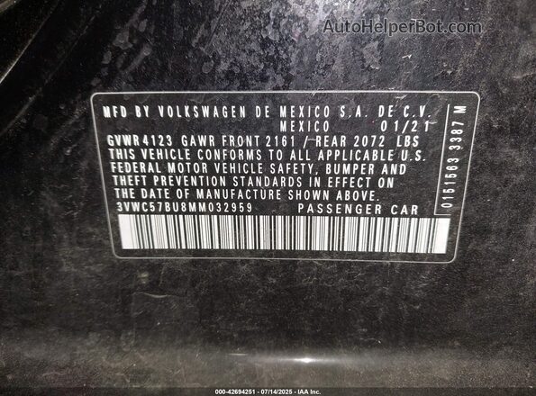 3VWC57BU8MM032959 2021 VOLKSWAGEN JETTA Черный Вид подкапотного пространства