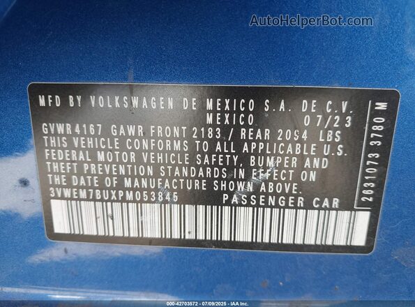3VWEM7BUXPM053845 2023 VOLKSWAGEN JETTA Синий Вид подкапотного пространства