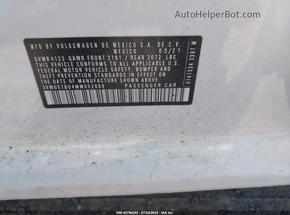 3VWG57BU4MM052689 2021 VOLKSWAGEN JETTA White Engine compartment view