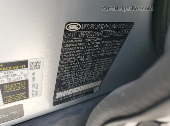 SALGS2RU1LA576147 2020 LAND ROVER RANGE ROVER Серебряный Панорамный вид салона 360°