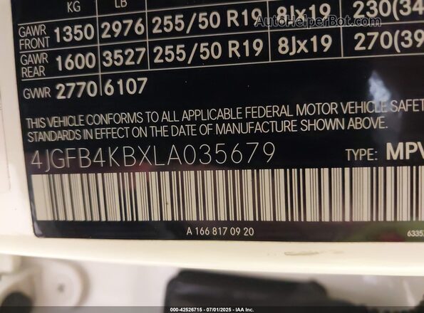 4JGFB4KBXLA035679 2020 MERCEDES-BENZ GLE 350 White Widok komory silnika