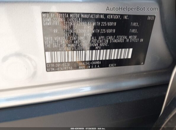 4T3E6RFV1LU001704 2020 TOYOTA RAV4 HYBRID Серебряный Вид подкапотного пространства