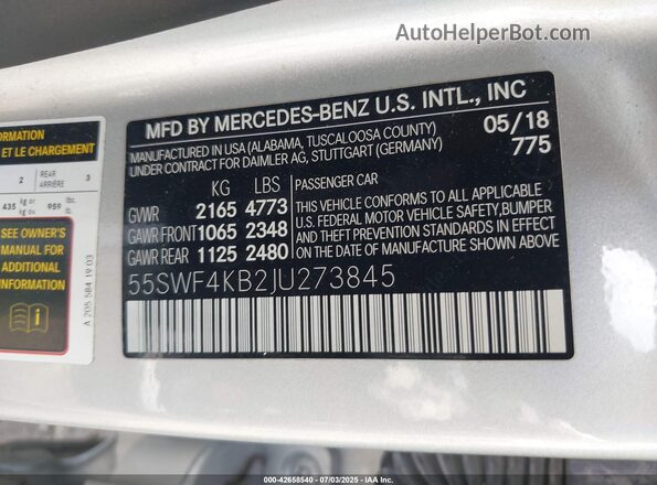 55SWF4KB2JU273845 2018 MERCEDES-BENZ C-CLASS Silver Շարժիչի բաժամունքի տեսք