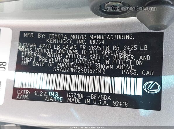 58ADZ1B12SU187342 2025 LEXUS ES 350 Silver Engine compartment view