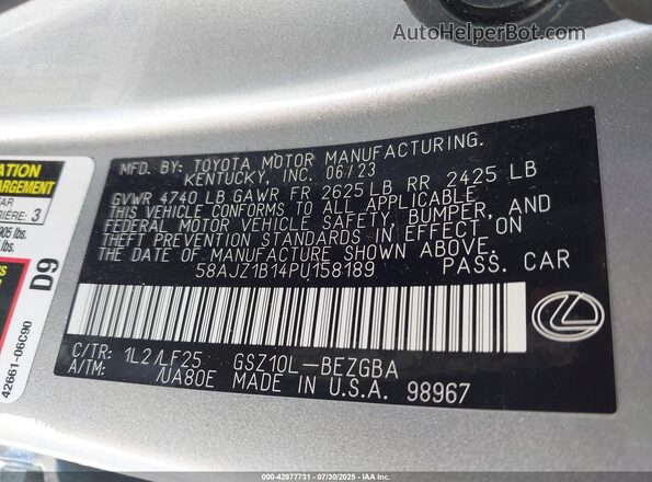 58AJZ1B14PU158189 2023 LEXUS ES 350 Silver ძრავის განყოფილების ხედი