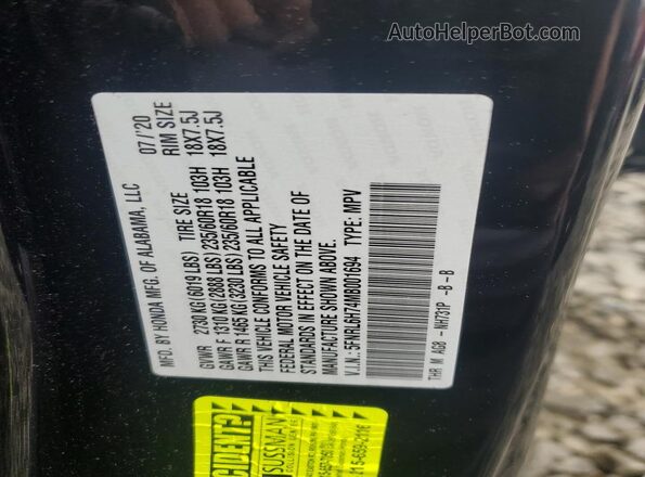 5FNRL6H74MB001694 2021 HONDA ODYSSEY Black Widok naklejki z numerem VIN