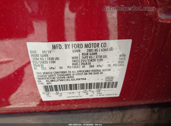 5LM5J7WCXLGL09704 2020 LINCOLN AVIATOR Red Widok komory silnika