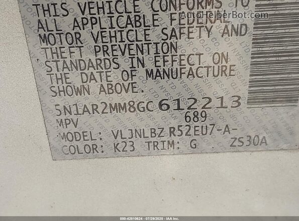 5N1AR2MM8GC612213 2016 NISSAN PATHFINDER Silver Vista del compartimento del motor