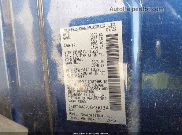 5N1BT3AA0PC840034 2023 NISSAN ROGUE Blue Widok komory silnika