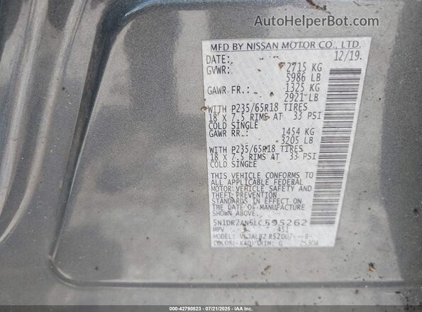 5N1DR2AN5LC595262 2020 NISSAN PATHFINDER Gray Engine compartment view