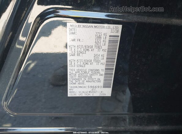 5N1DR2MN1KC596693 2019 NISSAN PATHFINDER Black Widok komory silnika