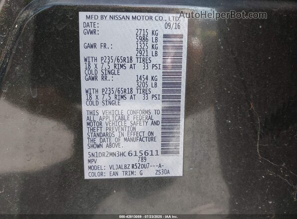 5N1DR2MN3HC615611 2017 NISSAN PATHFINDER Gray ძრავის განყოფილების ხედი