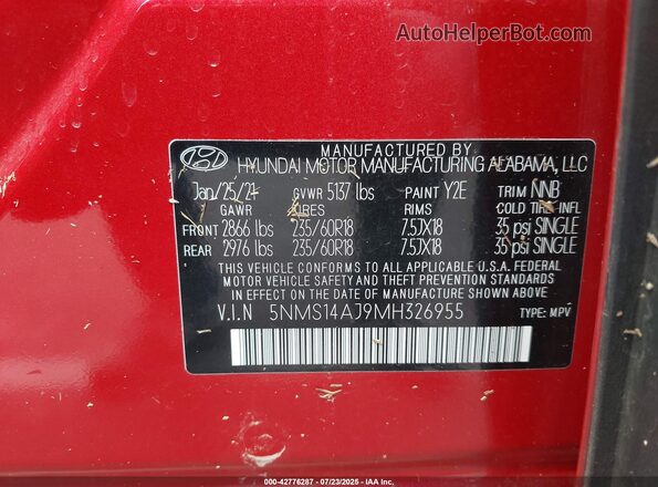 5NMS14AJ9MH326955 2021 HYUNDAI SANTA FE Темно-бордовый Вид подкапотного пространства