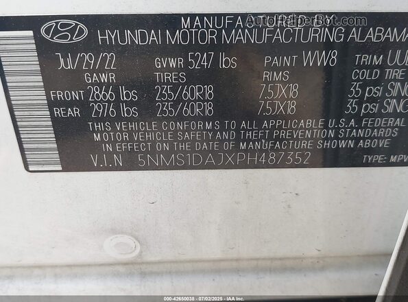 5NMS1DAJXPH487352 2023 HYUNDAI SANTA FE White Widok komory silnika