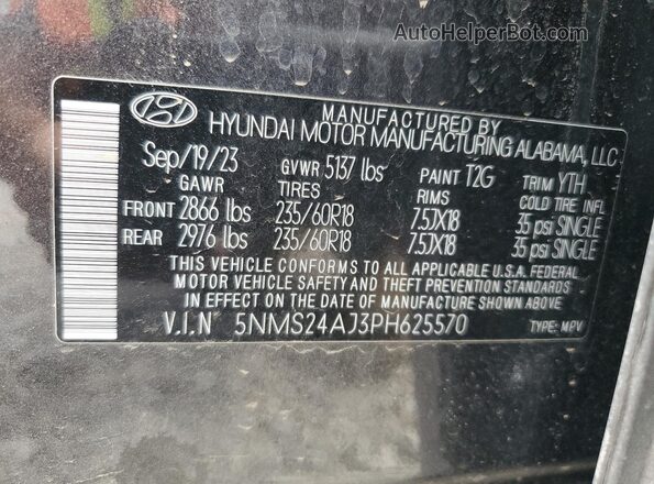 5NMS24AJ3PH625570 2023 HYUNDAI SANTA Black VIN კოდის სტიკერის ხედი