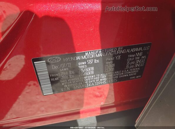 5NMS34AJ2PH534335 2023 HYUNDAI SANTA FE Красный Вид подкапотного пространства