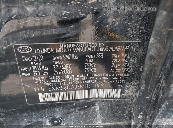 5NMS6DAJ5MH314089 2021 HYUNDAI SANTA FE Черный Вид подкапотного пространства