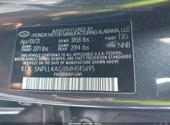 5NPLL4AG9MH045695 2021 HYUNDAI ELANTRA Blue Vista del compartimento del motor