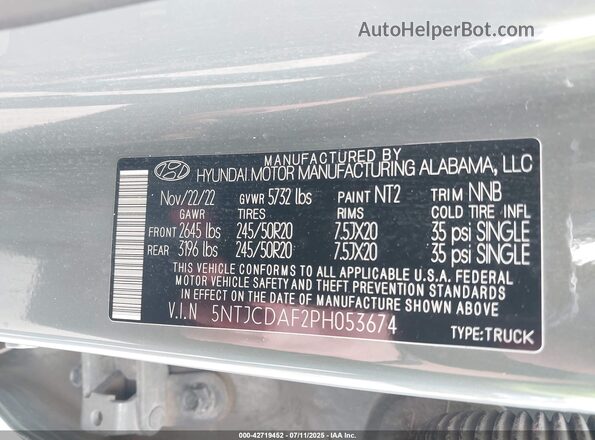 5NTJCDAF2PH053674 2023 HYUNDAI SANTA CRUZ Gray ძრავის განყოფილების ხედი